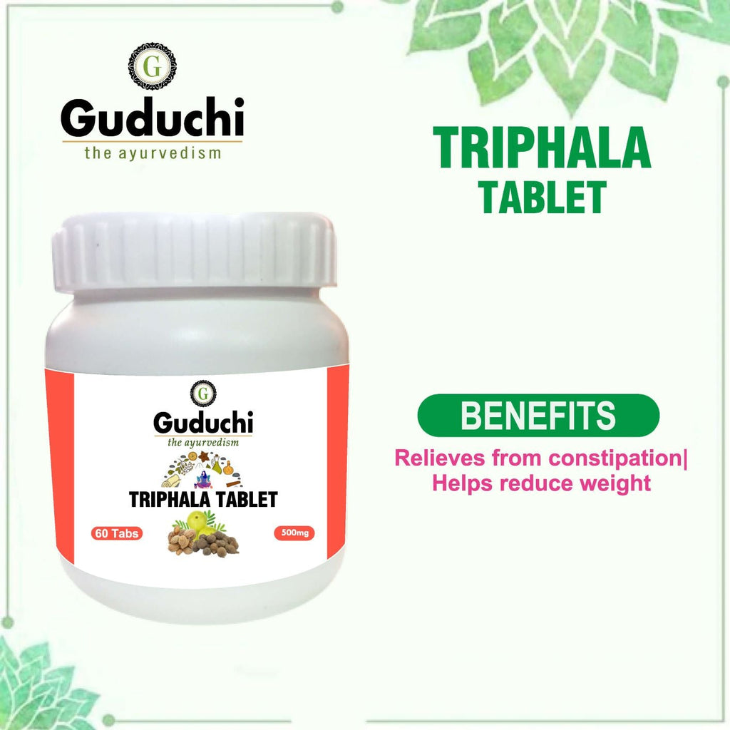 Triphala Tablet- Relieves from constipation | Helps reduce weight | 60 Tabs, 500mg - Guduchi Ayurveda