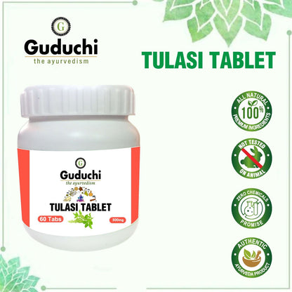 Tulsi Tablet- Respiratory Wellness | Boost Immunity | Relieves Cold & Cough 60 Tabs | 500mg - Guduchi Ayurveda