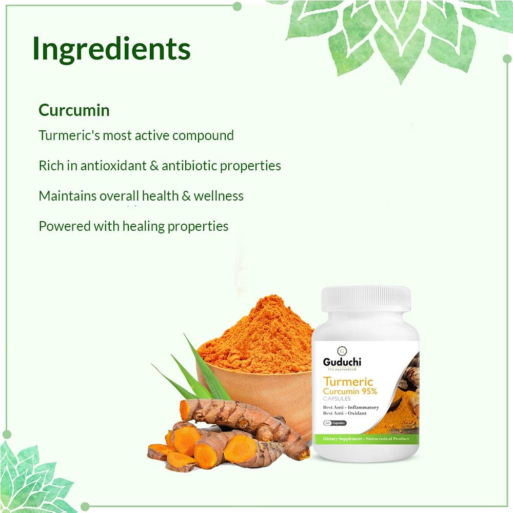 Turmeric Curcumin with Bioperine, 95% Curcuminoids - 60 Capsules - Guduchi Ayurveda