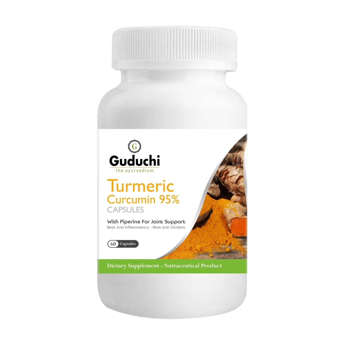 Turmeric Curcumin with Bioperine, 95% Curcuminoids - 60 Capsules - Guduchi Ayurveda