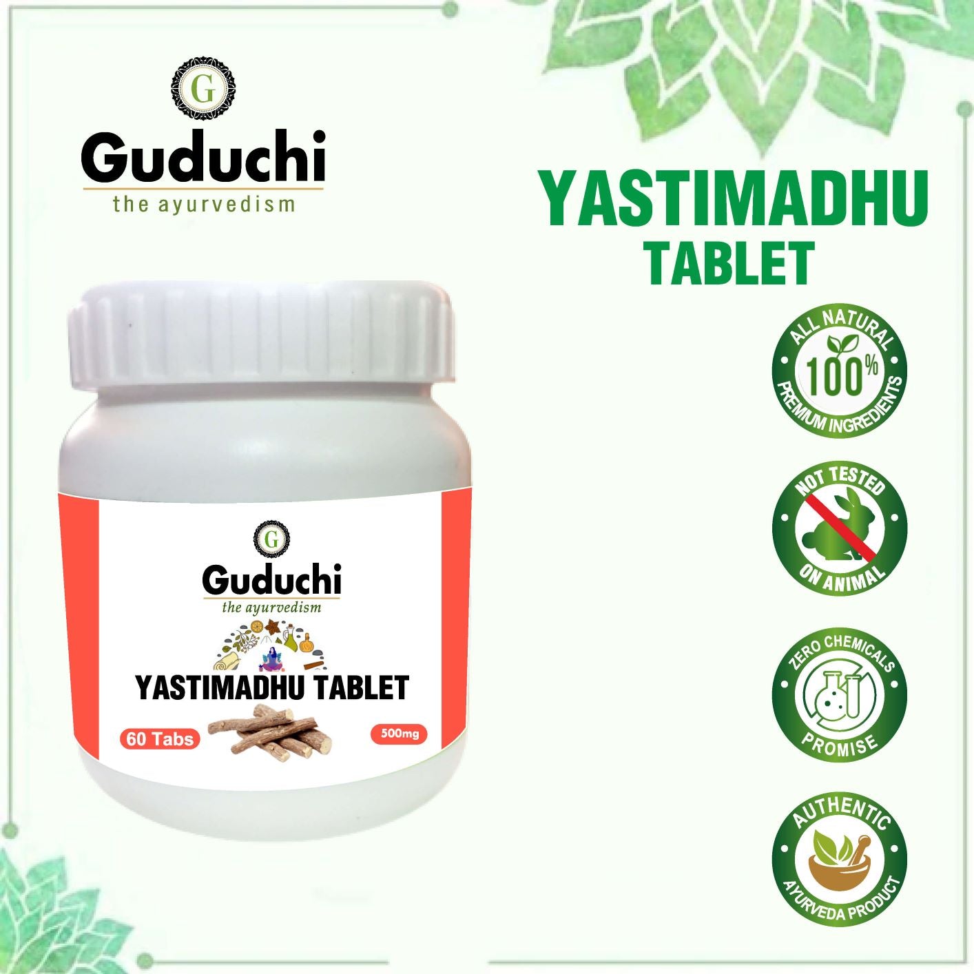 Yashtimadhu Tablet- For Gastric Wellness, 60 Tabs | 500mg - Guduchi Ayurveda